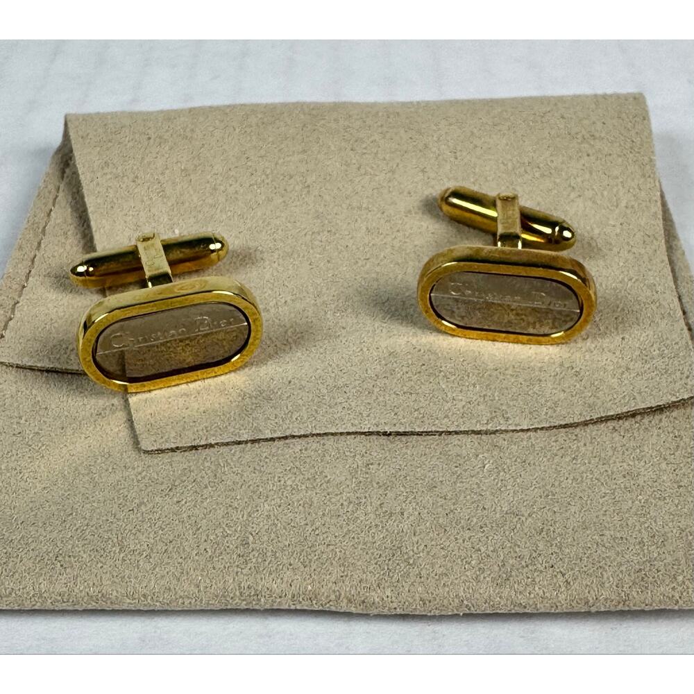 Christian Dior Vintage Gold Tone Oval Logo Cufflinks France - Picture 4 of 4